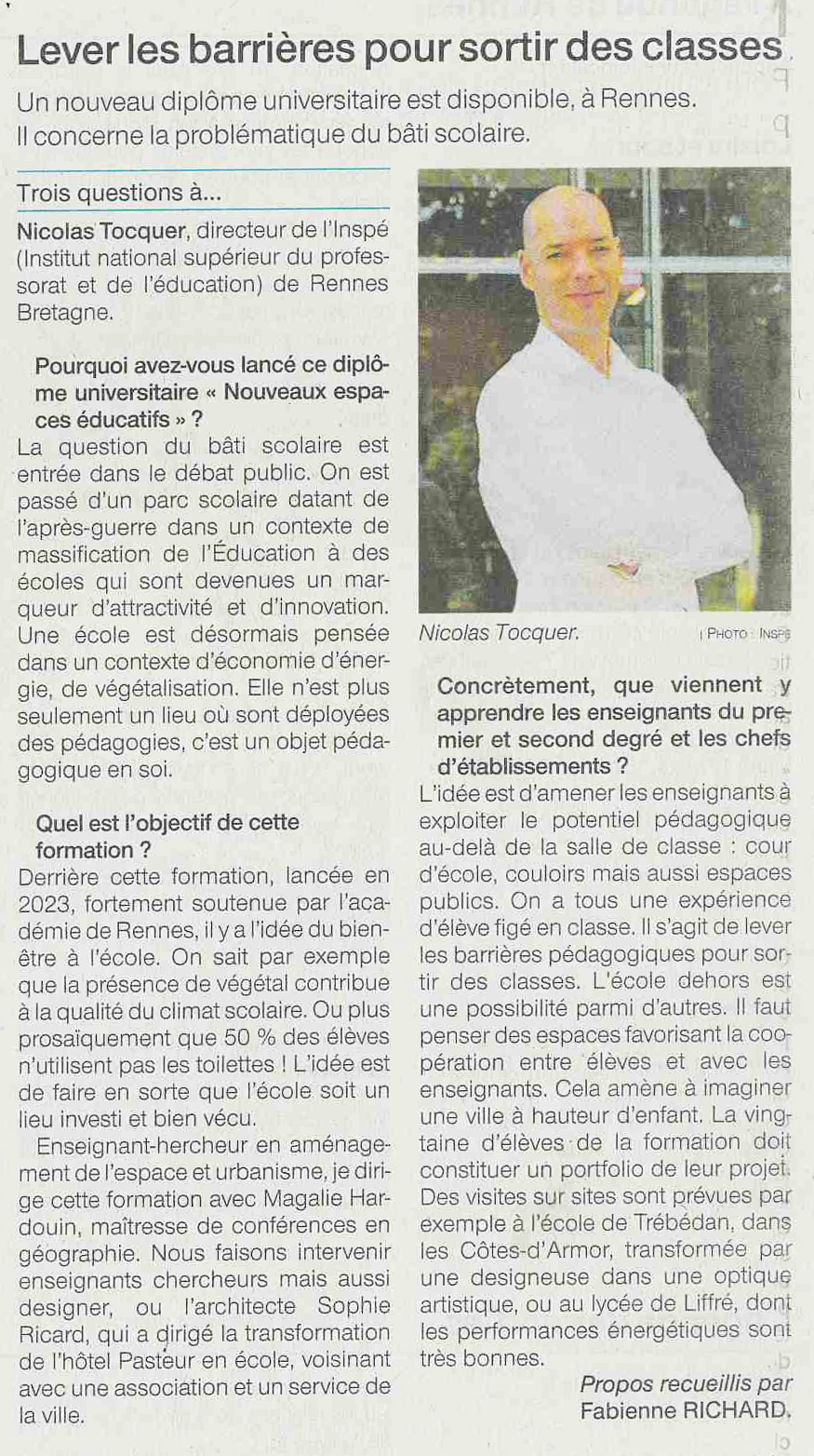 Article de Ouest-France paru le 11 mars 2024